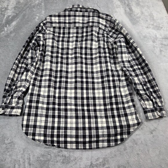 LL Bean Shirt Womens Medium Black White Scotch Plaid Flannel Tunic Preppy - Picture 4 of 6